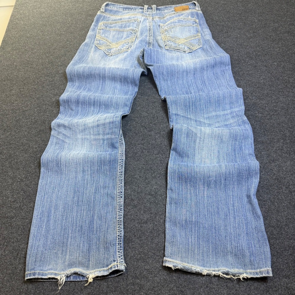 BKE Tyler Jeans Mens 32L Light Wash Y2K Relaxed Straight Distressed Denim